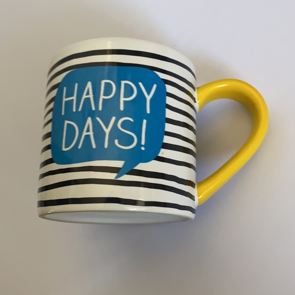 “Happy Days” Mug White& Black Stripes with Yellow & Blue “ Yeah!” At Bottom - Picture 4 of 4